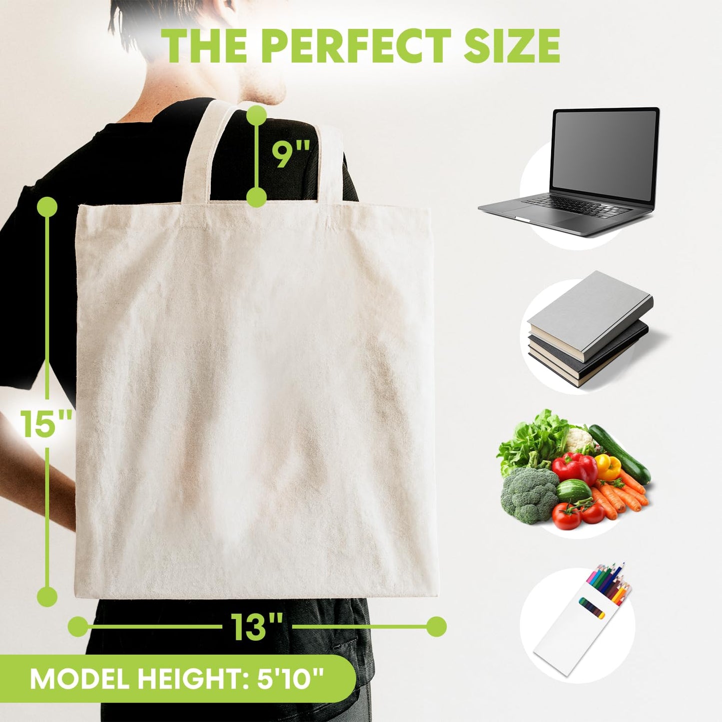 Simpli-Magic Canvas Tote Bag 13"x15" (15 Pack) – Thick Shopping Canvas Tote Bags Bulk – Blank Reusable Grocery Bags for DIY Art & Craft, Sublimation 79163 (Beige)