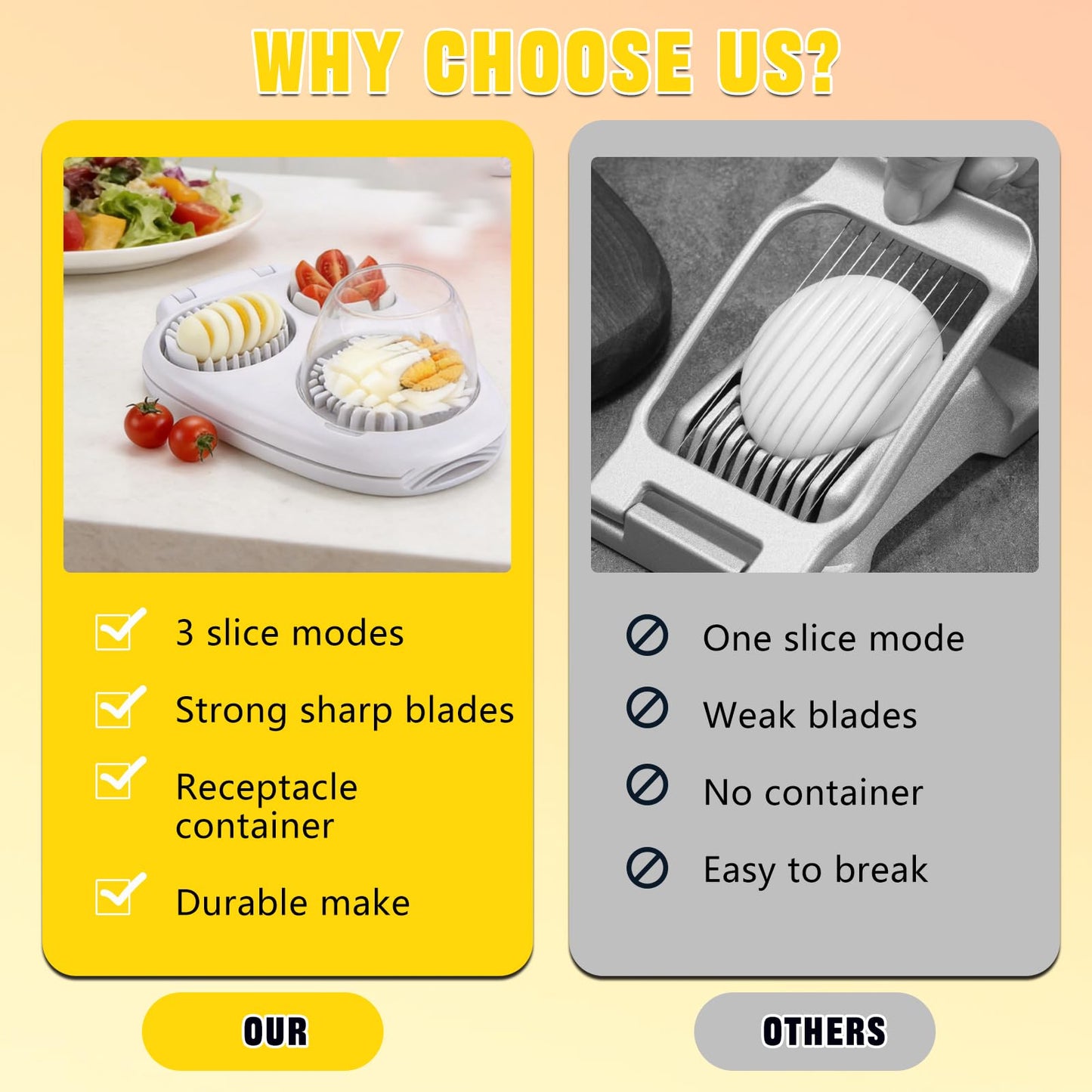 3 In 1 Egg Slicer for Hard Boiled Eggs Heavy Duty with Boiled Eggs Peeler & Cleaning Brush, Egg Cutter with 3 Slice Modes for Strawberry, Tomato, Mushroom, Multifunctional Kitchen Tools