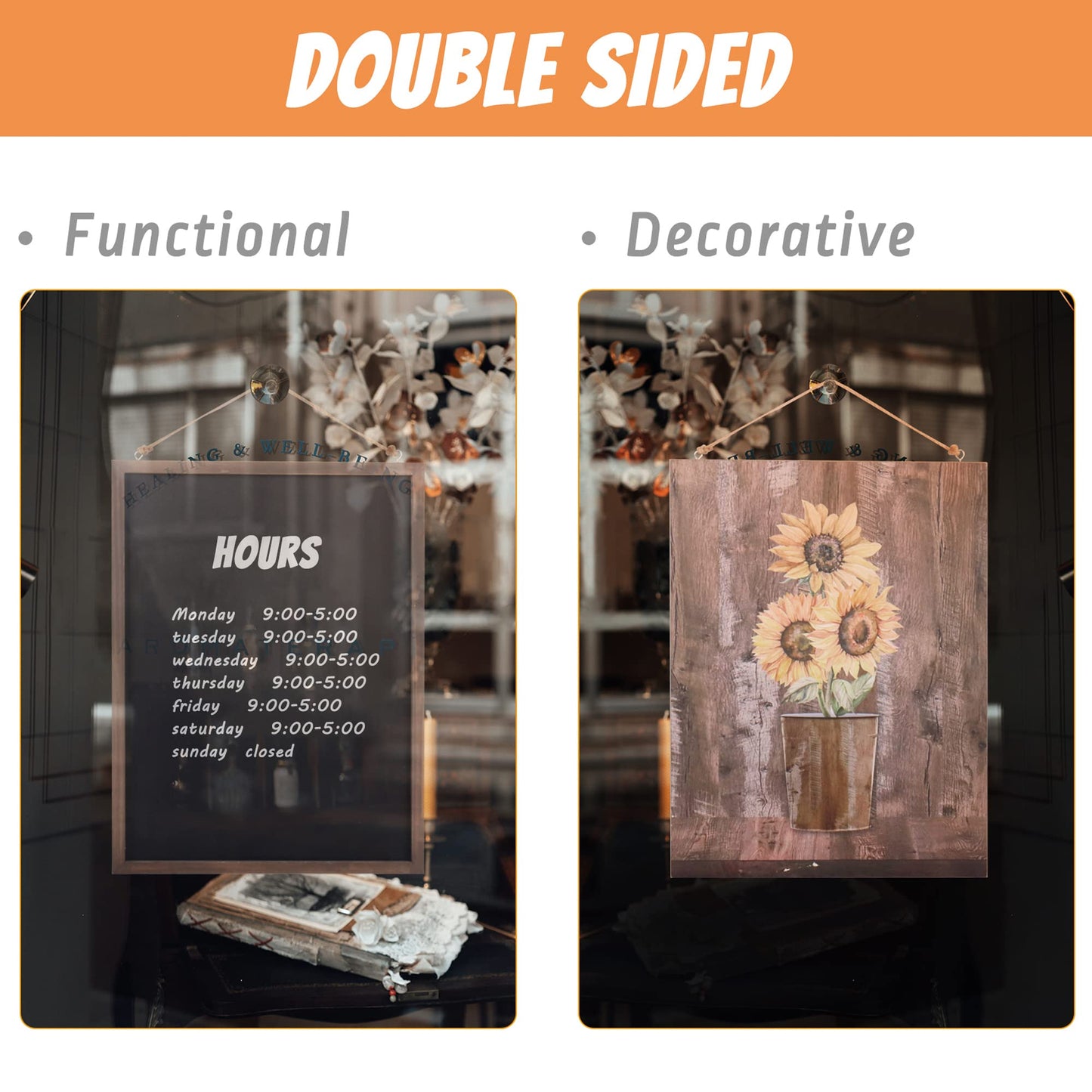 SELEAD 2-Pack Solid Wood Frame Chalkboard Signs with Dustless Chalk - 12"x16" Small Wall Hanging Chalk Board, Double-sided Message Menu Board + Rustic Sunflower Art Decor for Business, Home, Farmhouse
