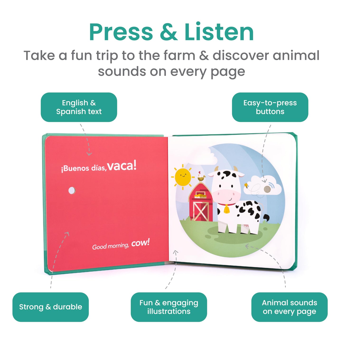 Binibi La Granja Bilingual Sound Book - Interactive Spanish Learning for Babies - Ages 1-5