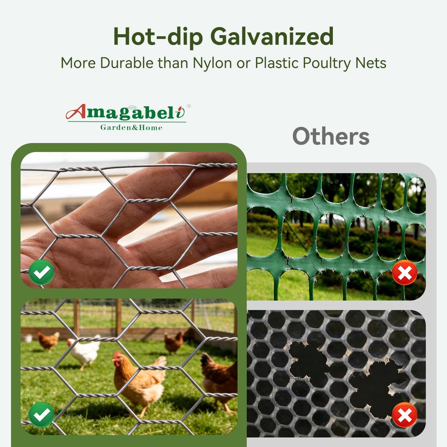 Amagabeli Chicken Wire Fencing 16in x 50ft Garden Netting Poultry Wire Hexagonal Galvanized Mesh Roll Fence Barrier for Raised Bed Cattle Panels for Plant Trellis Vegetable Dog Bird Pet Cage Craft