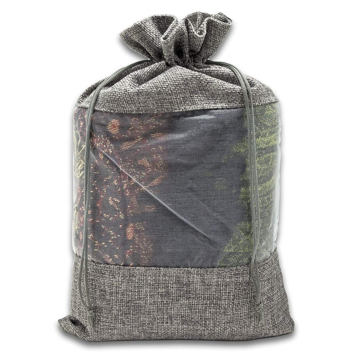 48-Pack X-Large Linen Burlap & Organza Gift Bags w. Drawstrings (7.5x11.5 in, Gray) - Party Favors, Presents, Samples & Treats Mesh Pouch by The Display Guys