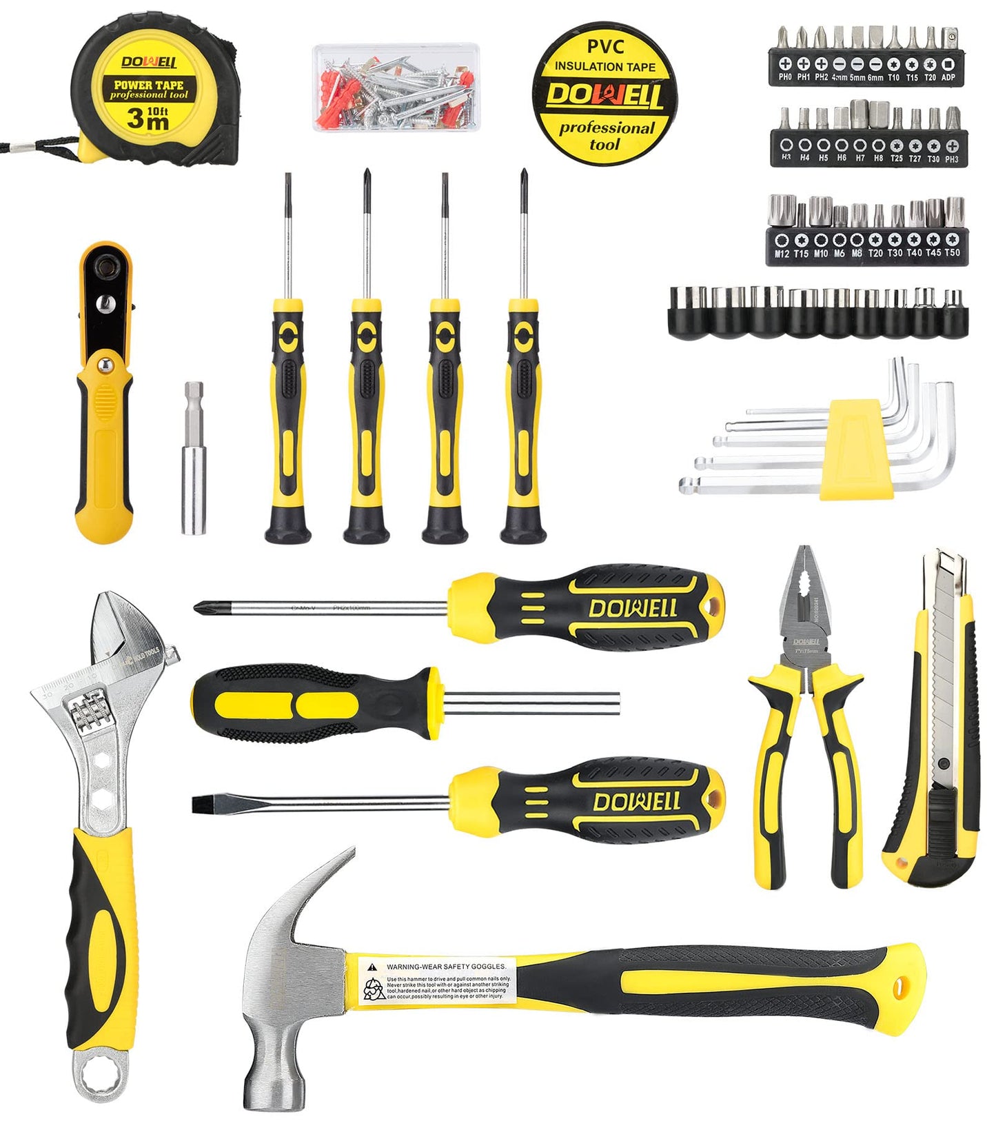 DOWELL Tool Set, Auto Repair Household Tool Kit with Socket, Wrench, Screwdriver, Bits Set and Plastic Toolbox Storage Case, HYT128 (128 Pieces)