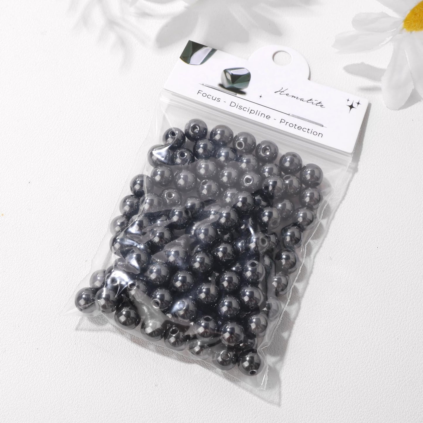 Raicegs 100pcs 8mm Hematite Beads Natural Gemstone Beads Round Loose Beads for Jewelry Making DIY Bracelets Necklace