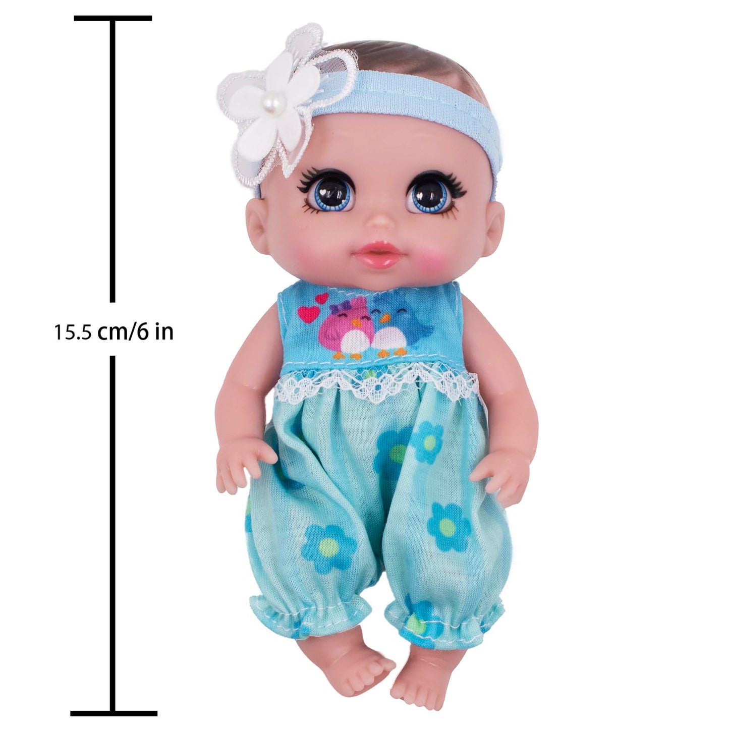 Beem Jun 6 Inch Small Baby Doll Handbag Bag Set with Little Bottle，All Vinyl Reborn Baby Dolls Nursing Set for Kids.Easter Baby Doll Kit (Pink & Blue)