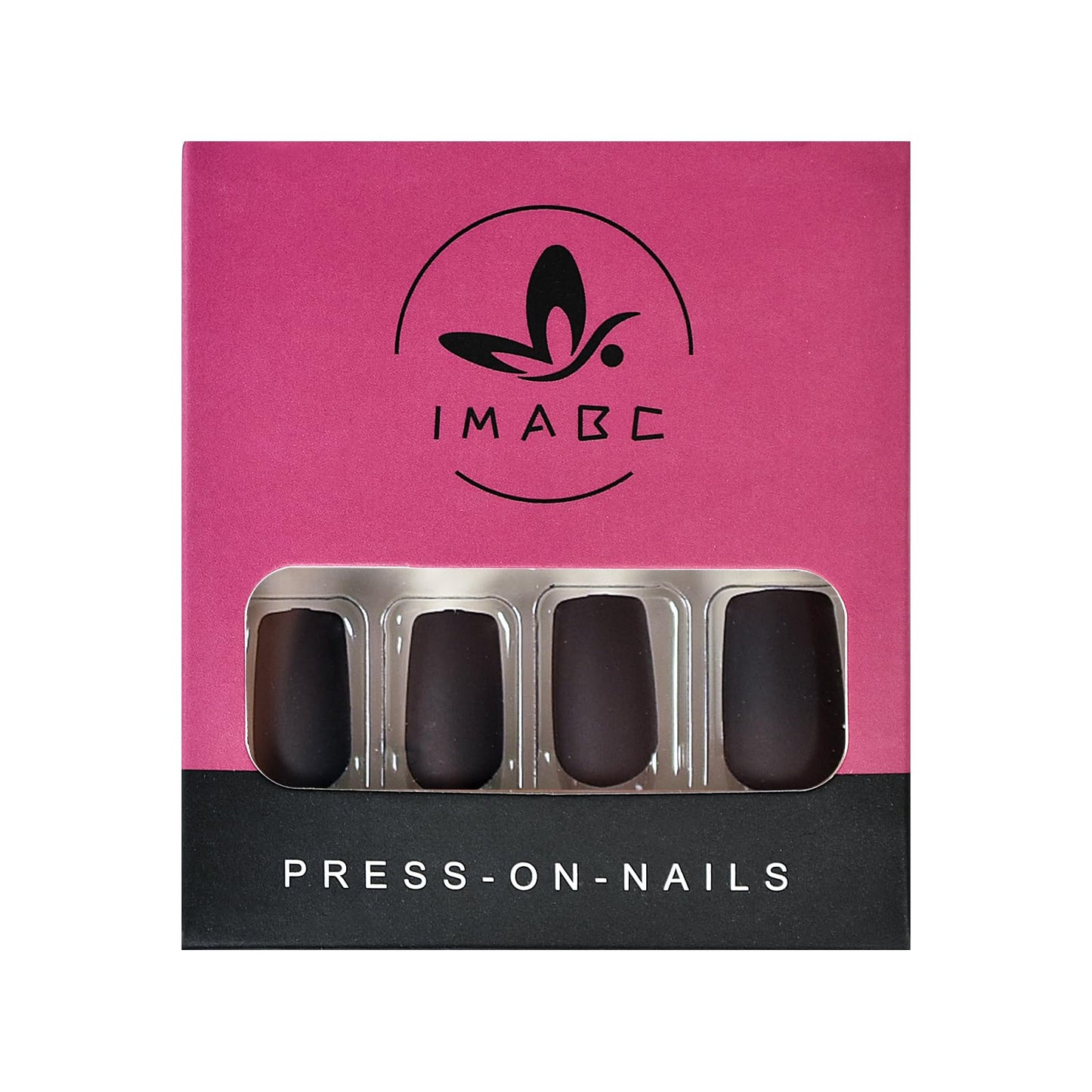 iMABC Matte Black Silver Metallic French Press On Nails Medium Length Square False Women Girls Nail Art Reusable Fingernails Datechable Acrylic Manicure For Daily Dating Office Home Party (24pcs)