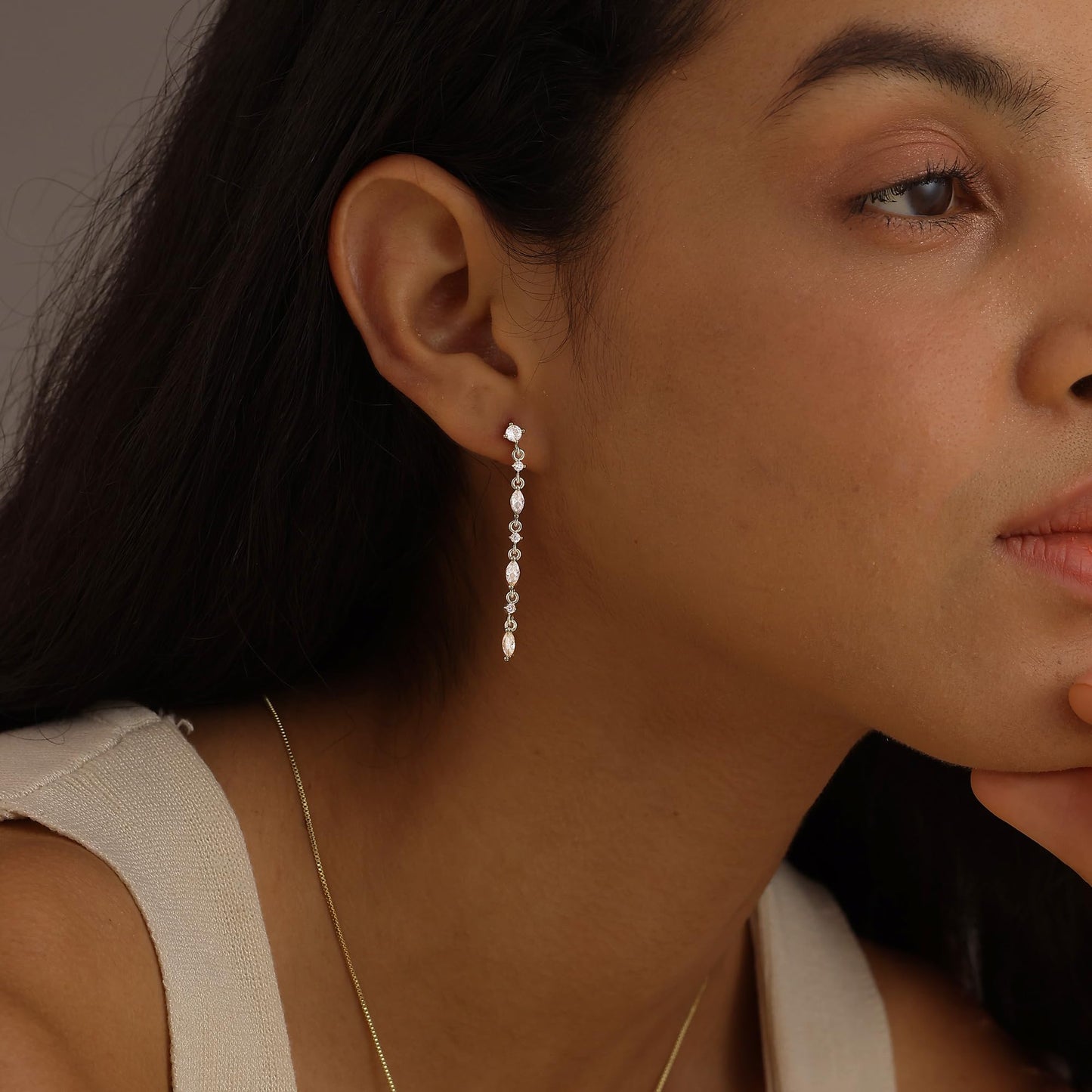 SELFROSE Silver Dangle Earrings, Dainty Drop Earrings with Silver Plated Hypoallergenic Brass, Cubic Zirconia Stones, 20g, 2 Count
