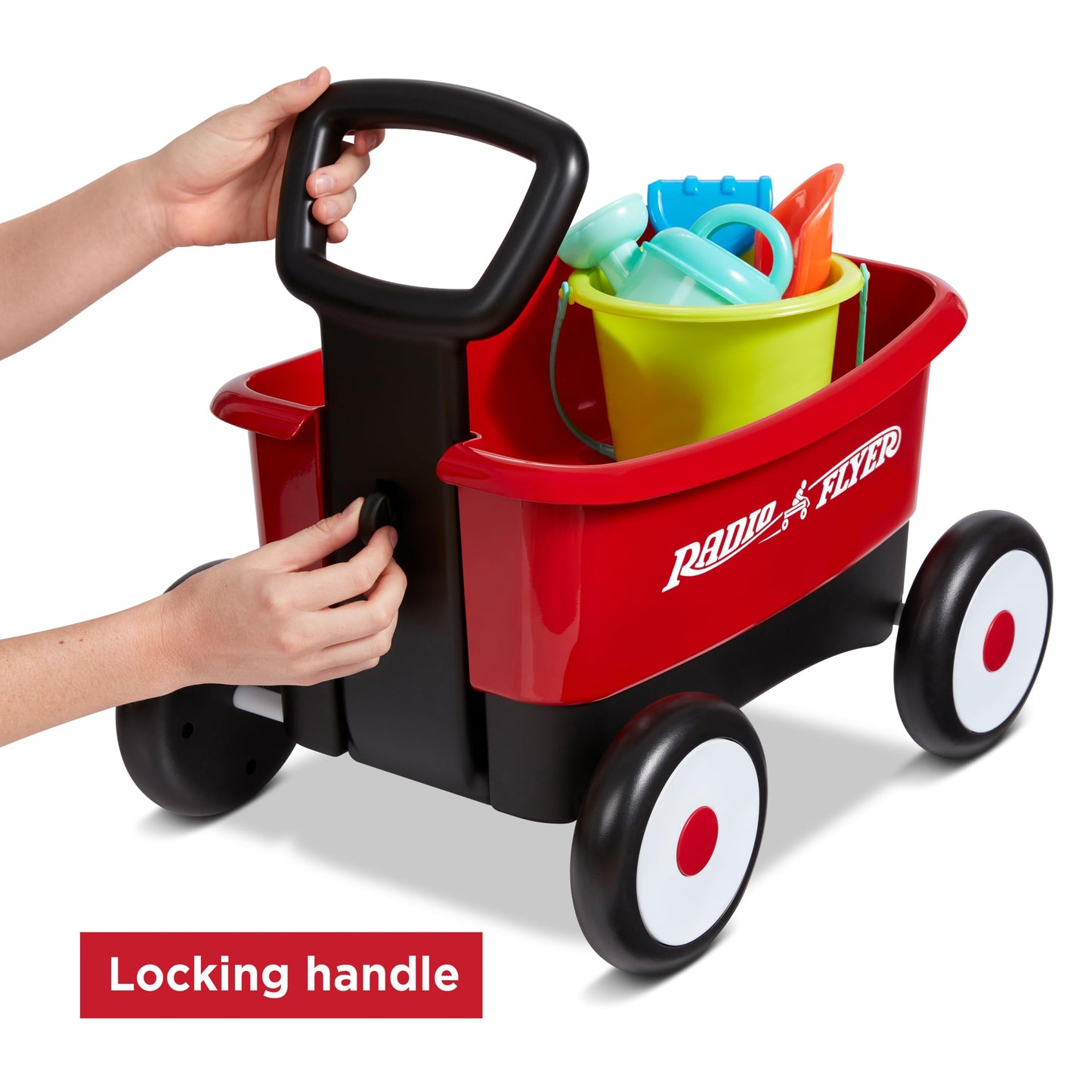 Radio Flyer Push & Pull Walker Wagon with Garden Tools, Red, for Kids 1-4 Years Old, Locking Handle for Stability, Baby Push Walker Converts to Pull Wagon, for Indoor & Outdoor Play