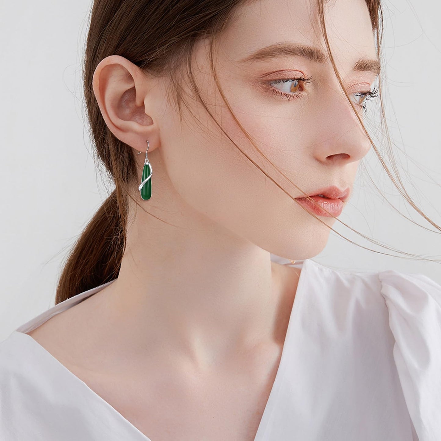 POPLYKE Teardrop Jade Dangle Earrings for Women 925 Sterling Silver Jade Earrings Infinity Spiral Jewelry Gifts for Her