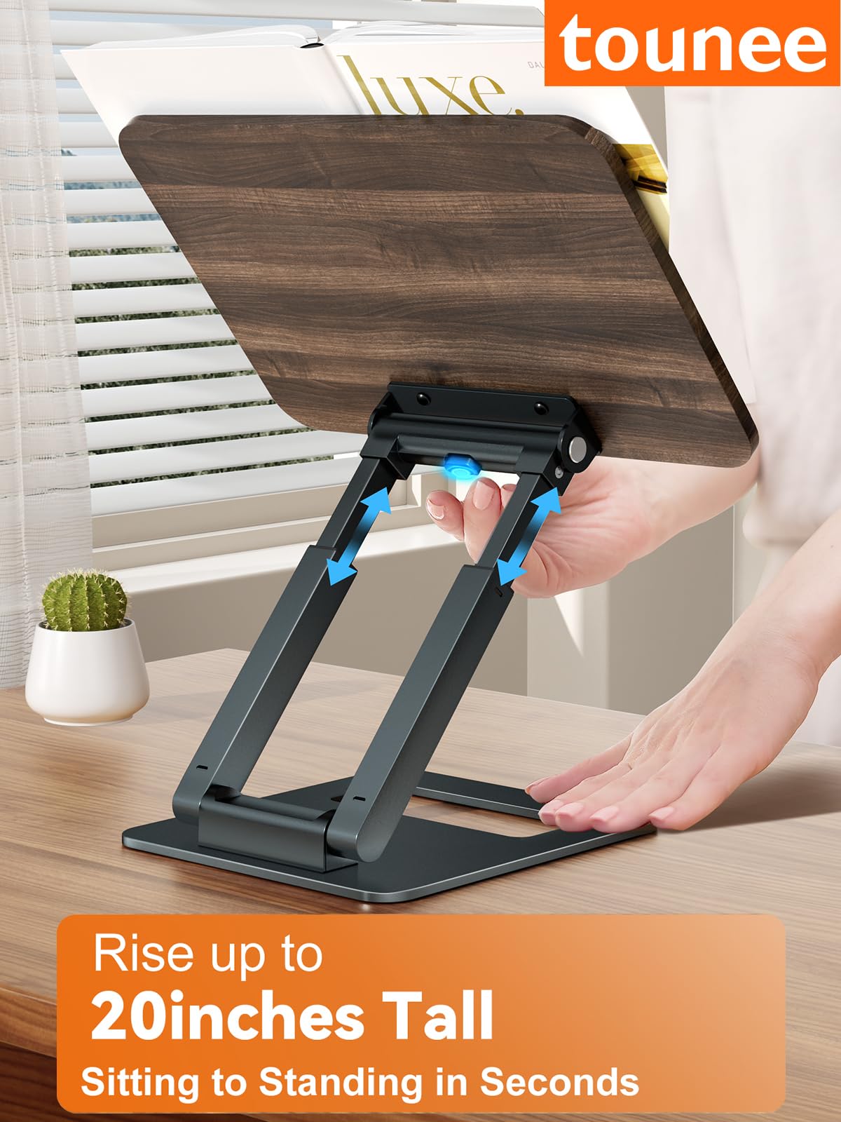 Tounee Book Stand, Telescopic Book Holder Stand, Adjustable Height Pull Out Design Ergonomic Cookbook Stand with Elastic Page Clips Fits All Books (Gray)