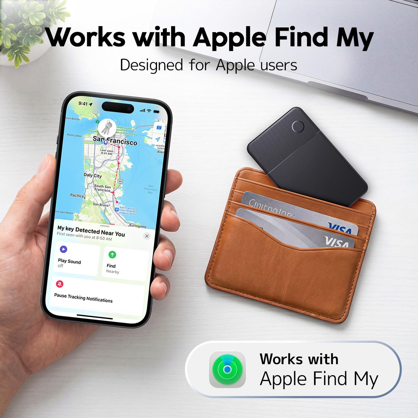 Slim Rechargeable Tracker Card for Apple Find My – Ultra-Thin Wallet Finder for iPhone, Bluetooth Item Locator for Wallet, Keys & Passport (iOS Only, Black)