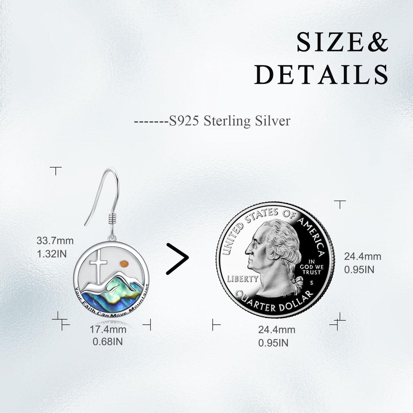 AOBOCO Mustard Seed Cross Earrings 925 Sterling Silver Mountain Dangle Hook Earring Christian Jewelry Gifts for Women(Round Mountain Cross Hooks)