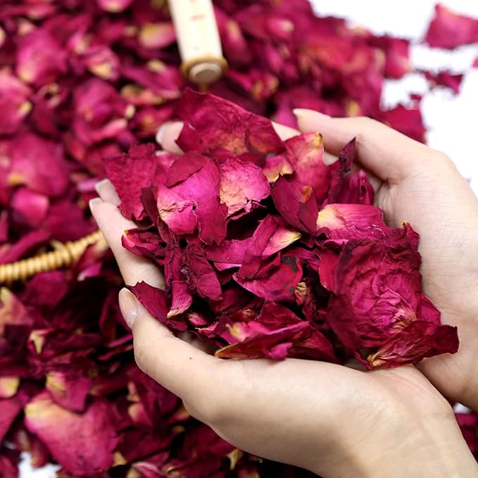300+ PCS Biodegradable Red Rose Petals Wedding Confetti, 20+ Cups Dried Flower Petals for Valentine's Day, Bath, Bridal Shower, Soap, Candle Making, Mother's Day Presents and Bridal（2 QT）