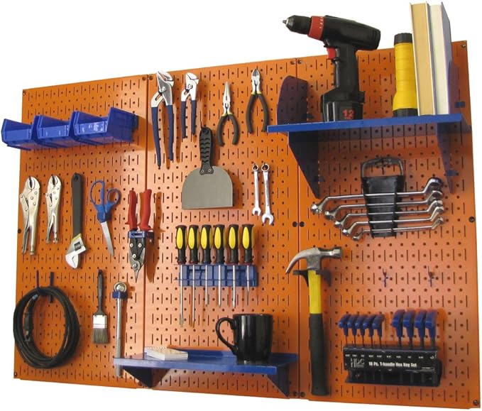 Wall Control Pegboard Organizer 4 ft. Metal Pegboard Standard Tool Storage Kit with Orange Toolboard and Blue Accessories