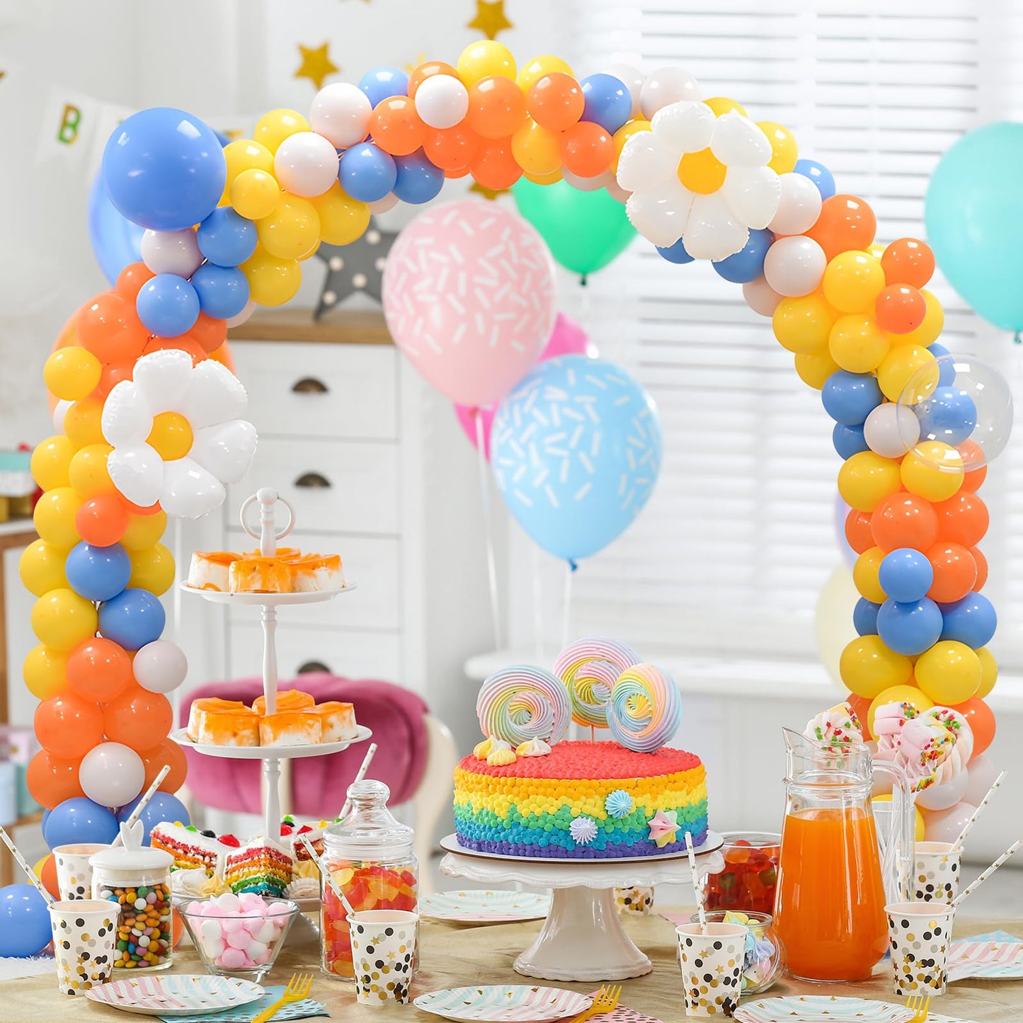 AXHJ 13Ft Adjustable Balloon Arch Stand Kit, New Reusable Table Balloon Arch Kit with Base High Strength Glass Fiber Pole for DIY Party Wedding Birthday Baby Shower Kids Decorations