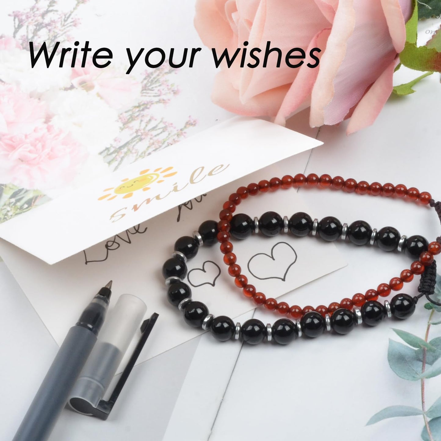CHCCOYE 8mm Handmade Adjustable Natural Gemstone Crystal Bracelet Healing Power Energy Inspirational Gifts with Card for Unisex (Pink Zebra Jasper)