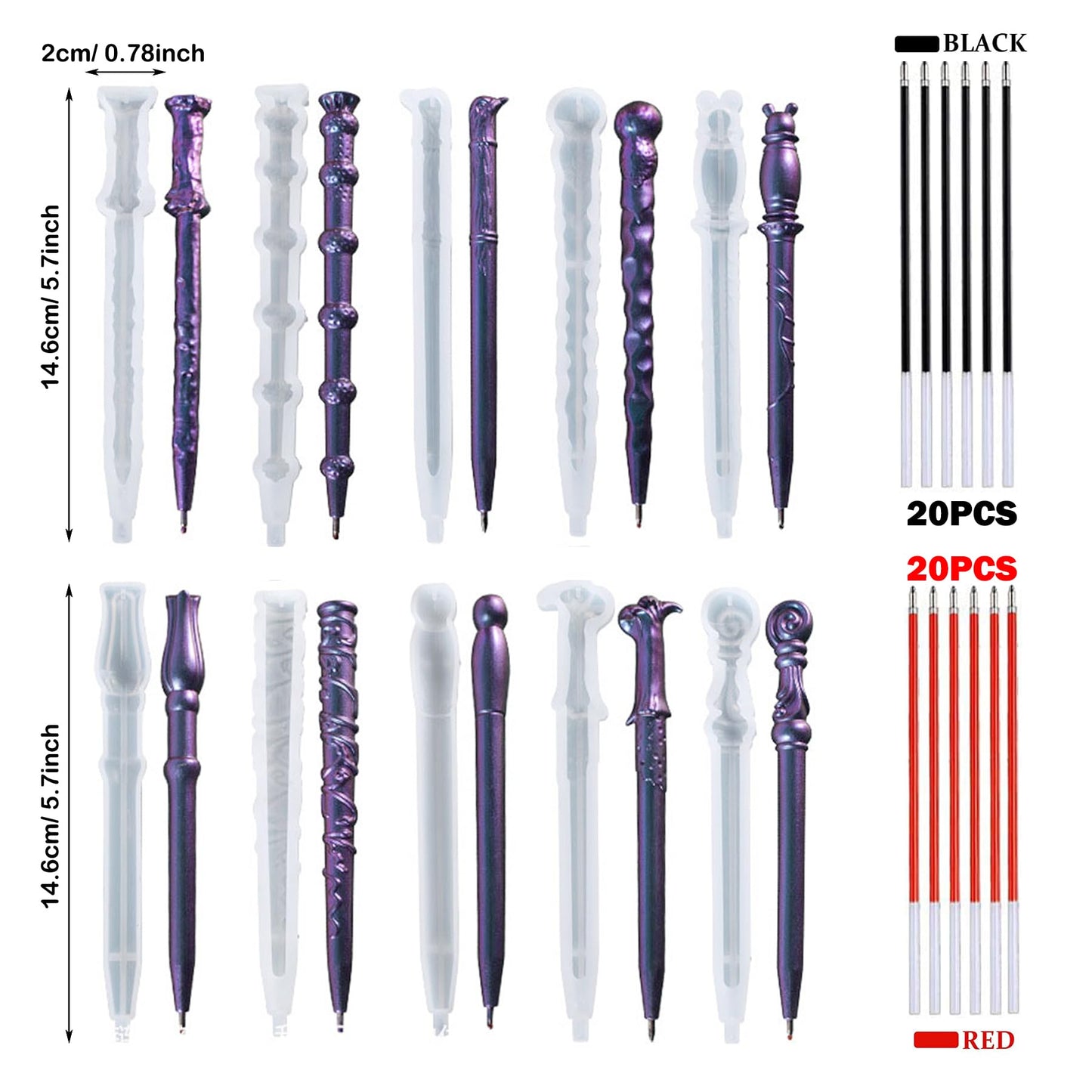 Attuslla 10 PCS Pen Resin Molds, 6 PCS Bookmark Epoxy Resin Casting Molds with Ballpoint Refill Pens for DIY Resin Crafts Making