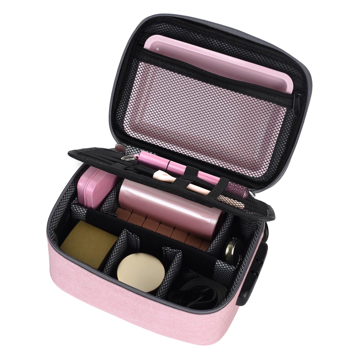 PODAHO Travel Cosmetic Carrier Bag with 10 Accessories, Multi-Use Storage Box Case with Combination Lock, Portable Food Containers Pouch, Great Gift for Women, (Pink Set)