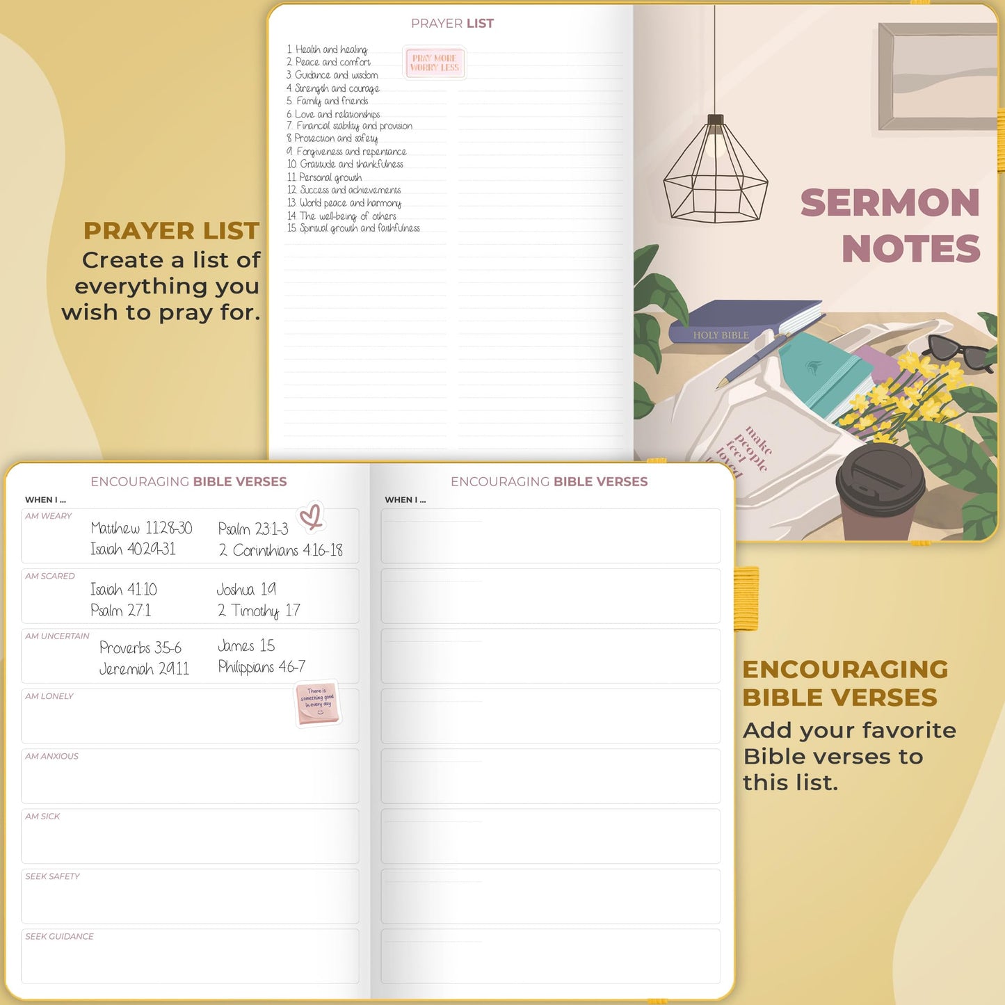Clever Fox Bible Study Journal Large – Church Notes Notebook – Note Taking & Journaling Kit – Faith Based Religious Accessories, 7x10” (Amber Yellow)