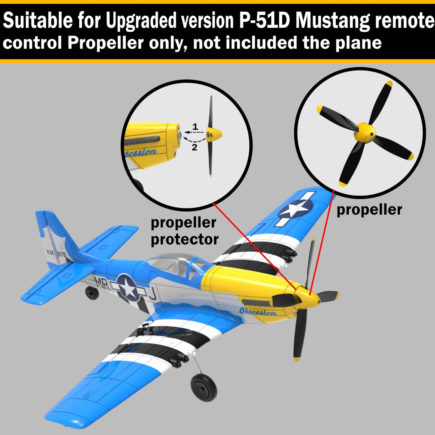 LEAMBE 3 Sets of 4-Blade Propeller Spare RC Plane Propellers Compatible with P51 Mustang & P40 Warhawk Remote Control Airplane Nose Cone
