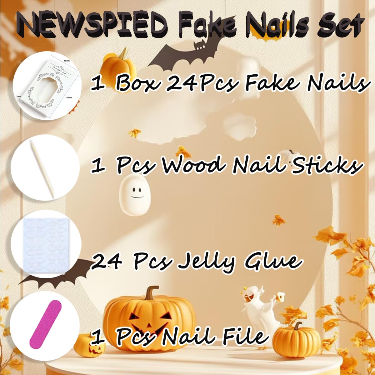 Halloween Square Press on Nails Medium Nude Fake Nails with Spider Web Designs Halloween Glue on Nails Spider Nails Press ons French False Nail for Women DIY Manicure Decorations 24Pcs
