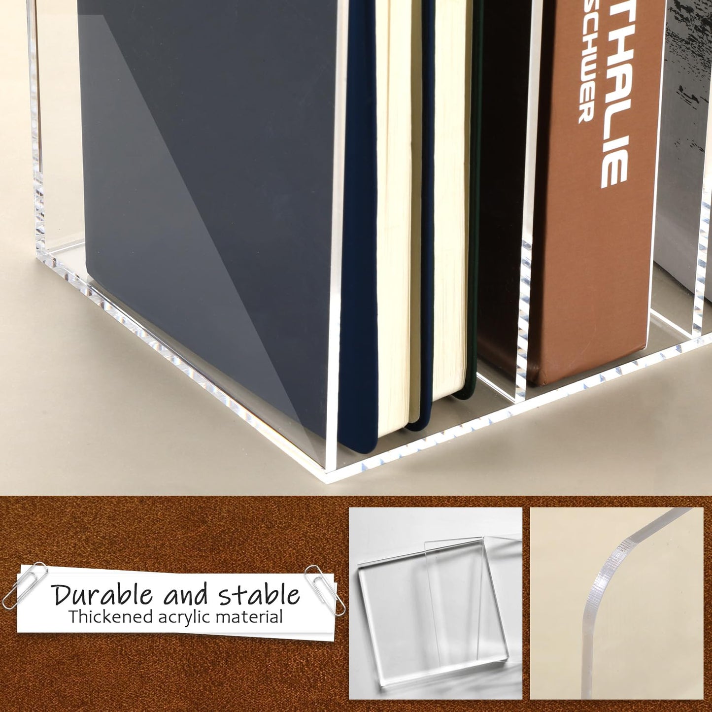 Oqqlin Acrylic Desk Organizer, Thickened Clear Magazine Holder with 3 Vertical Compartment Acrylic File Sorter Organizer for Office, Home, Classroom