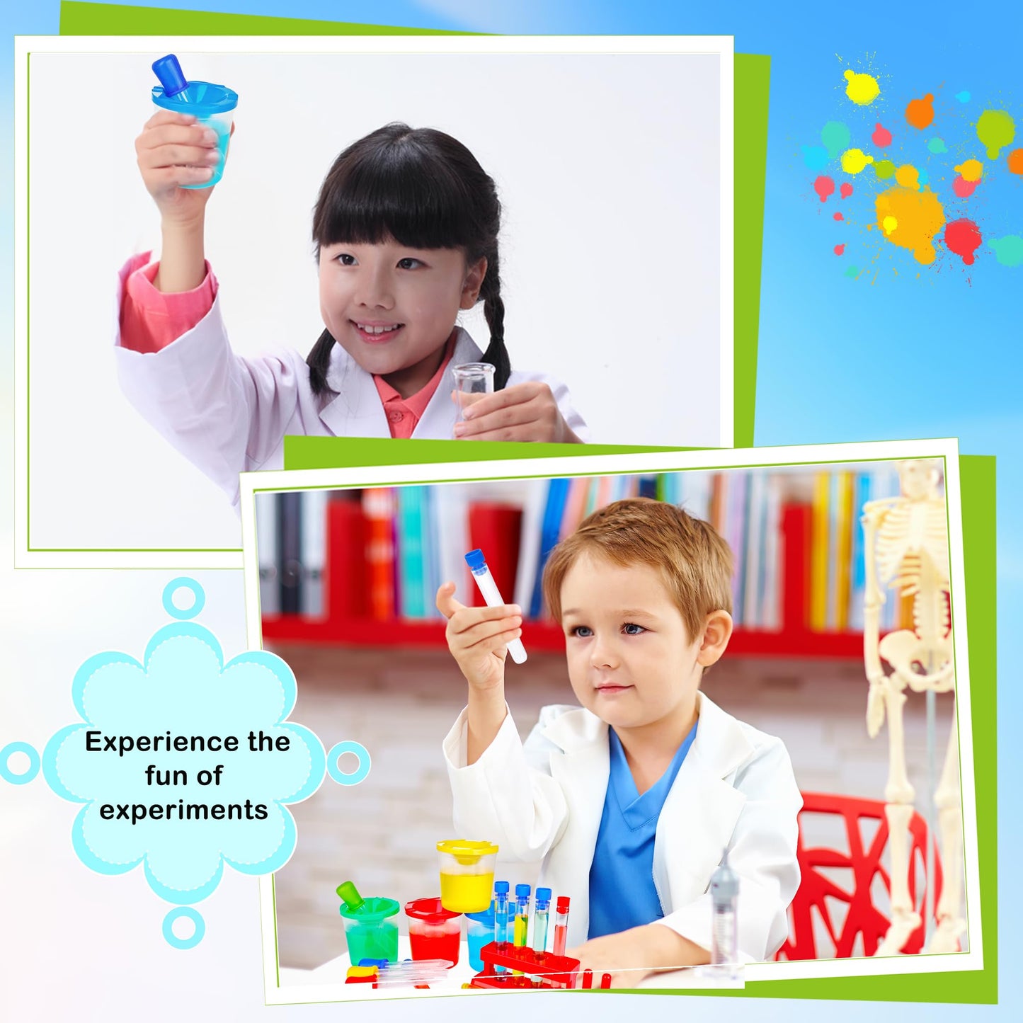 30 Pcs Science Test Tubes Set Include Clear Plastic Test Tubes with Caps Paint Cup Storage Stand Droppers for Kids Little Scientist Lab Party Supplies Color Science Experiments