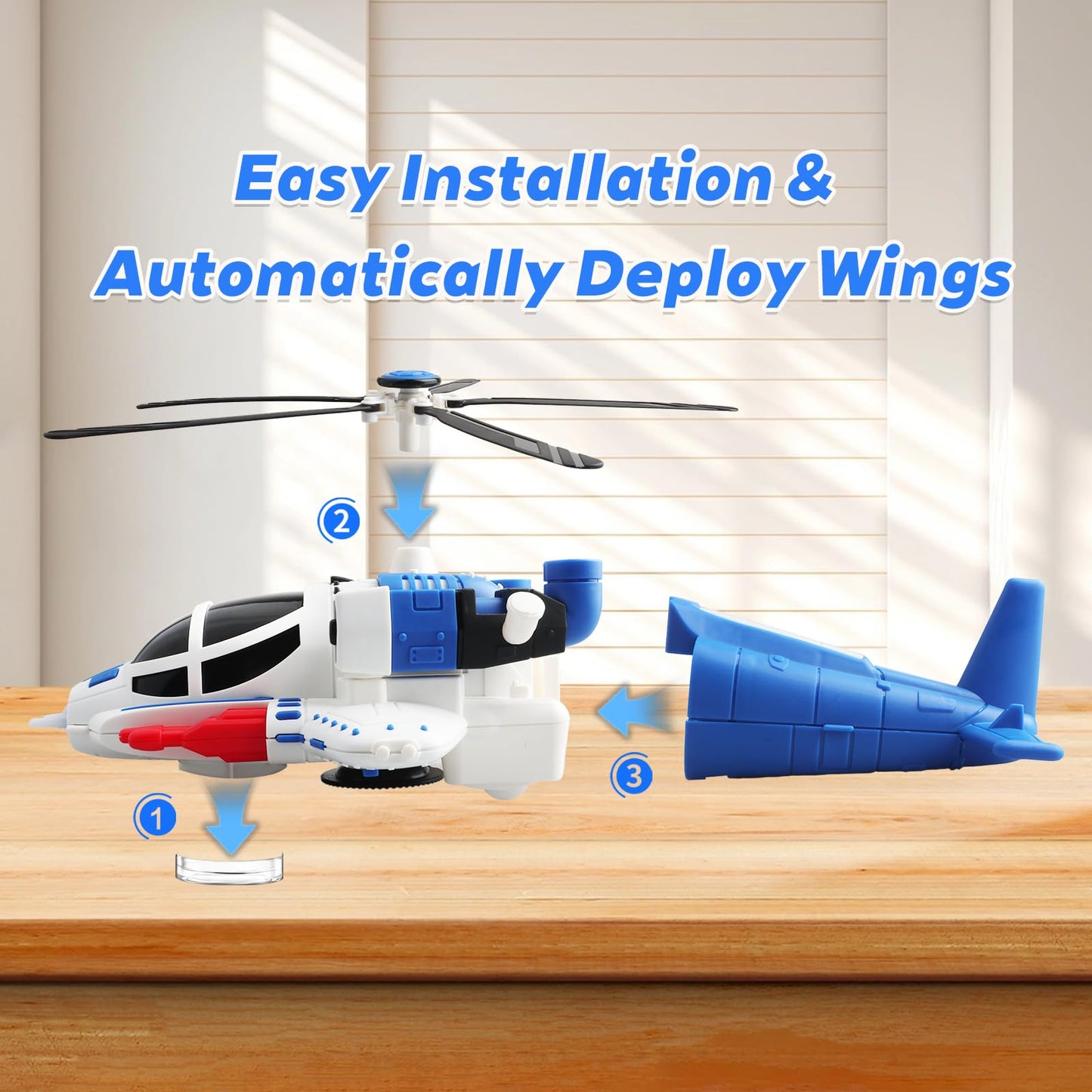 victob Light-Up Helicopter Toy for Toddlers, 360° Rotating Airplane Toy with Music and Bump & Go, Birthday Gift for Boys Ages 3-5 (Blue)