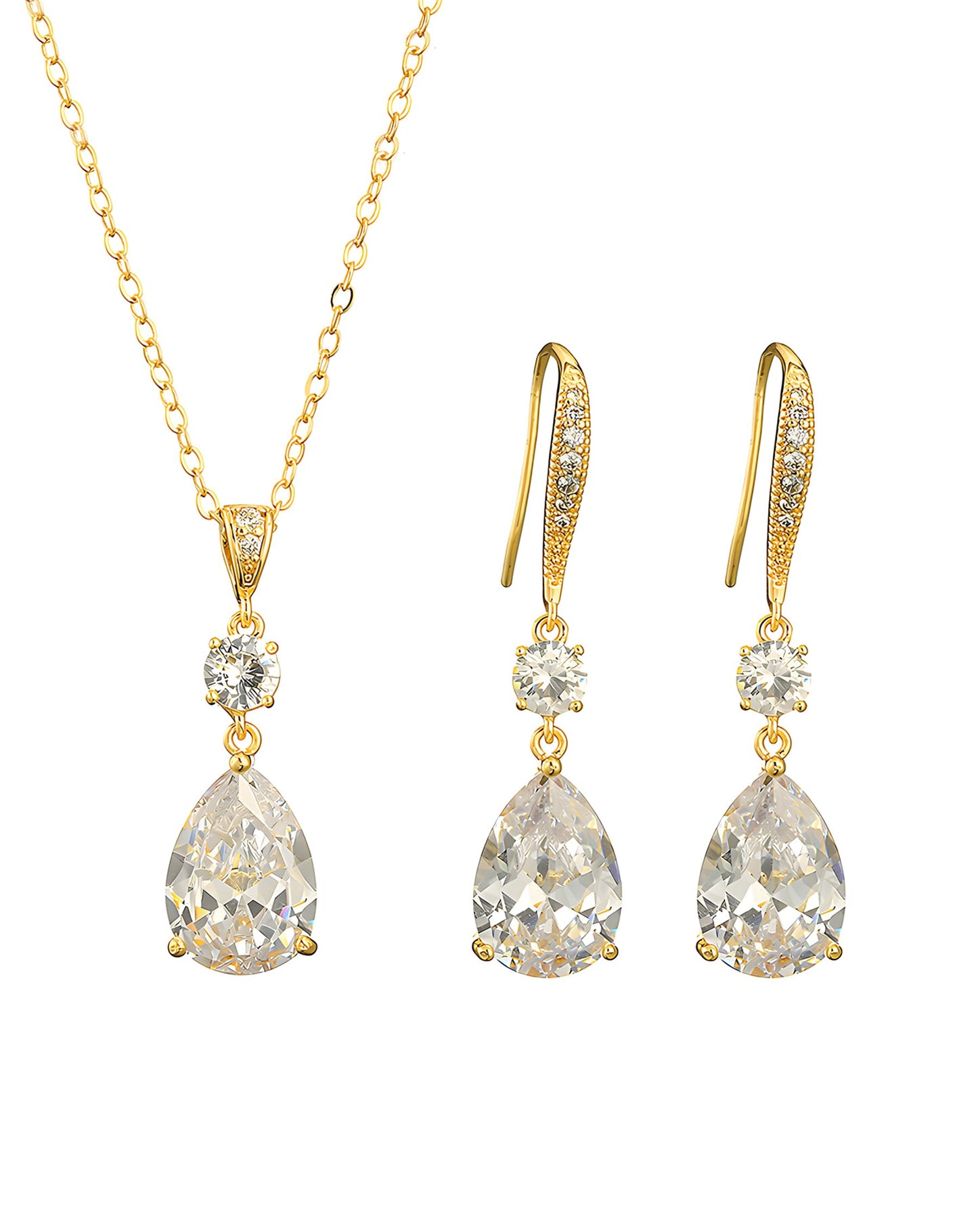 Deerllia Teardrop Necklace Cubic Zirconia Drop Wedding Bridal Pendant Necklace for Women, Gold Plated Copper Brass Micro Inlay CZ Plain Simple Fine Jewelry Gifts Mother's Day Valentines