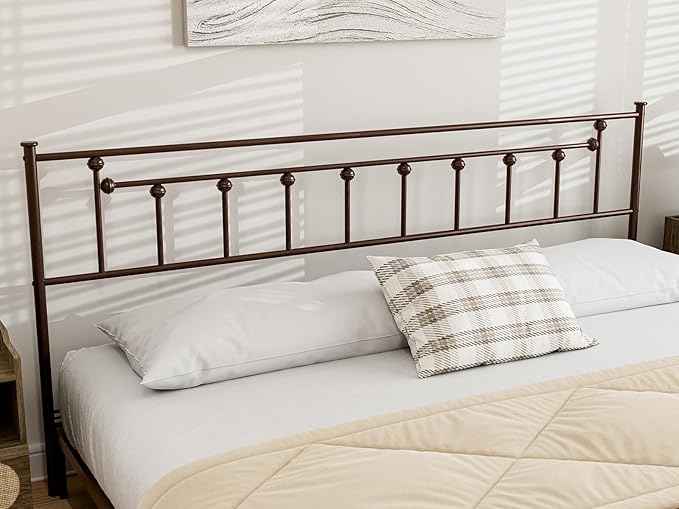 Metal King Size Headboard, Victorian Farmhouse Style Headboard, Easy Assembly, Steel King Headboard Only for Bedroom - Brown