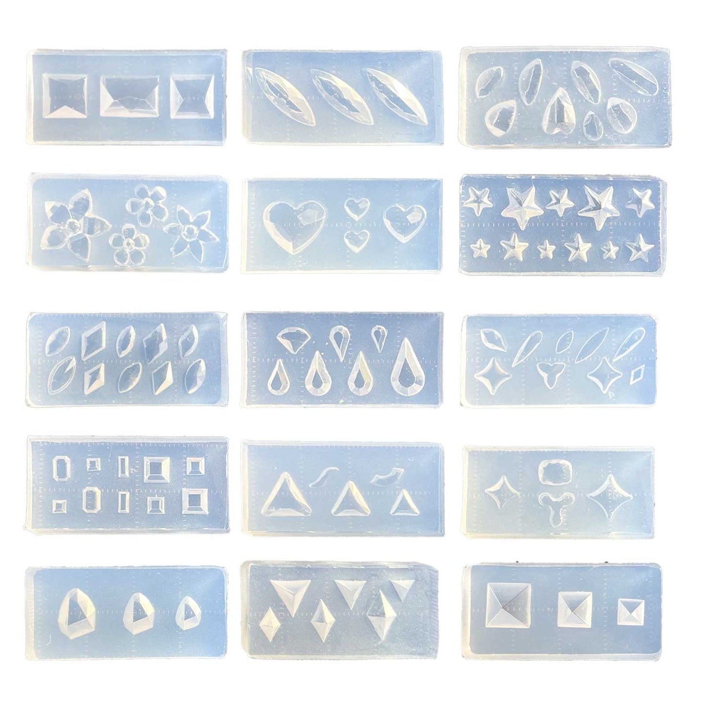 Unahtinr 15Pcs Mini Faceted Gem Heart Silicone Molds Nail Art Carving Mold Suitable for DIY Nail Art Decoration Supplies Tool