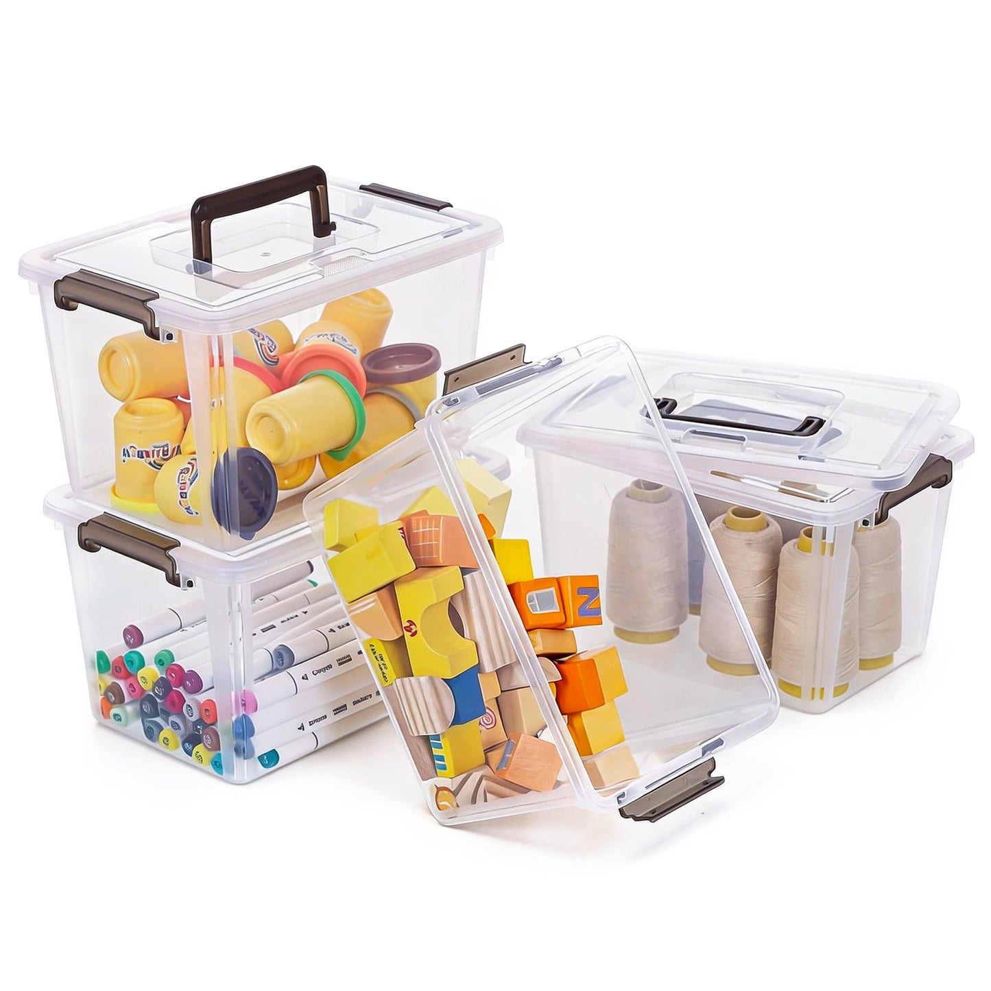 Citylife 4 Packs Plastic Storage Bins with Latching Lids Clear Storage Box with handle Stackable Storage Containers for Organizing Toys, Crafts, Tools