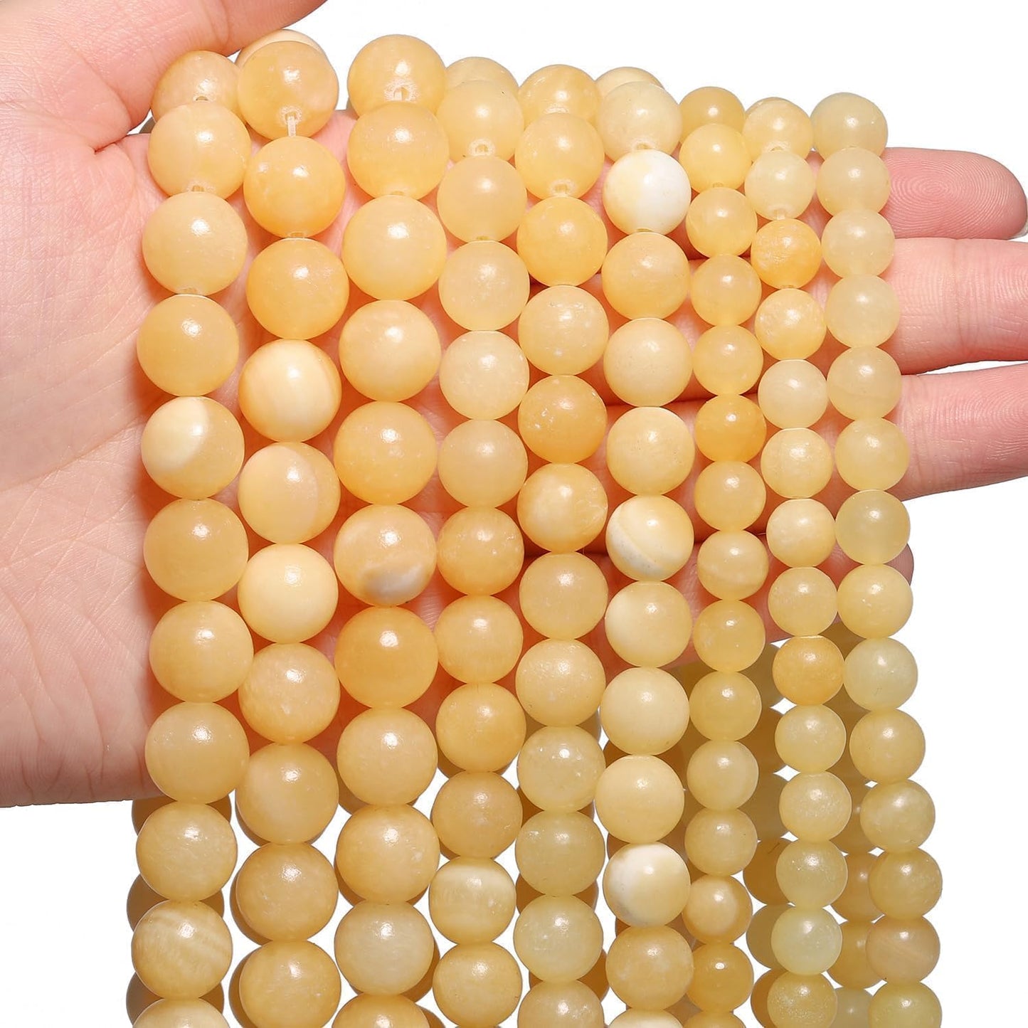 Yochus 45pcs Yellow Jade Beads，8mm Healing Power Natural Stone Round Loose Beads for Jewelry Making Earring Necklace DIY Crafts