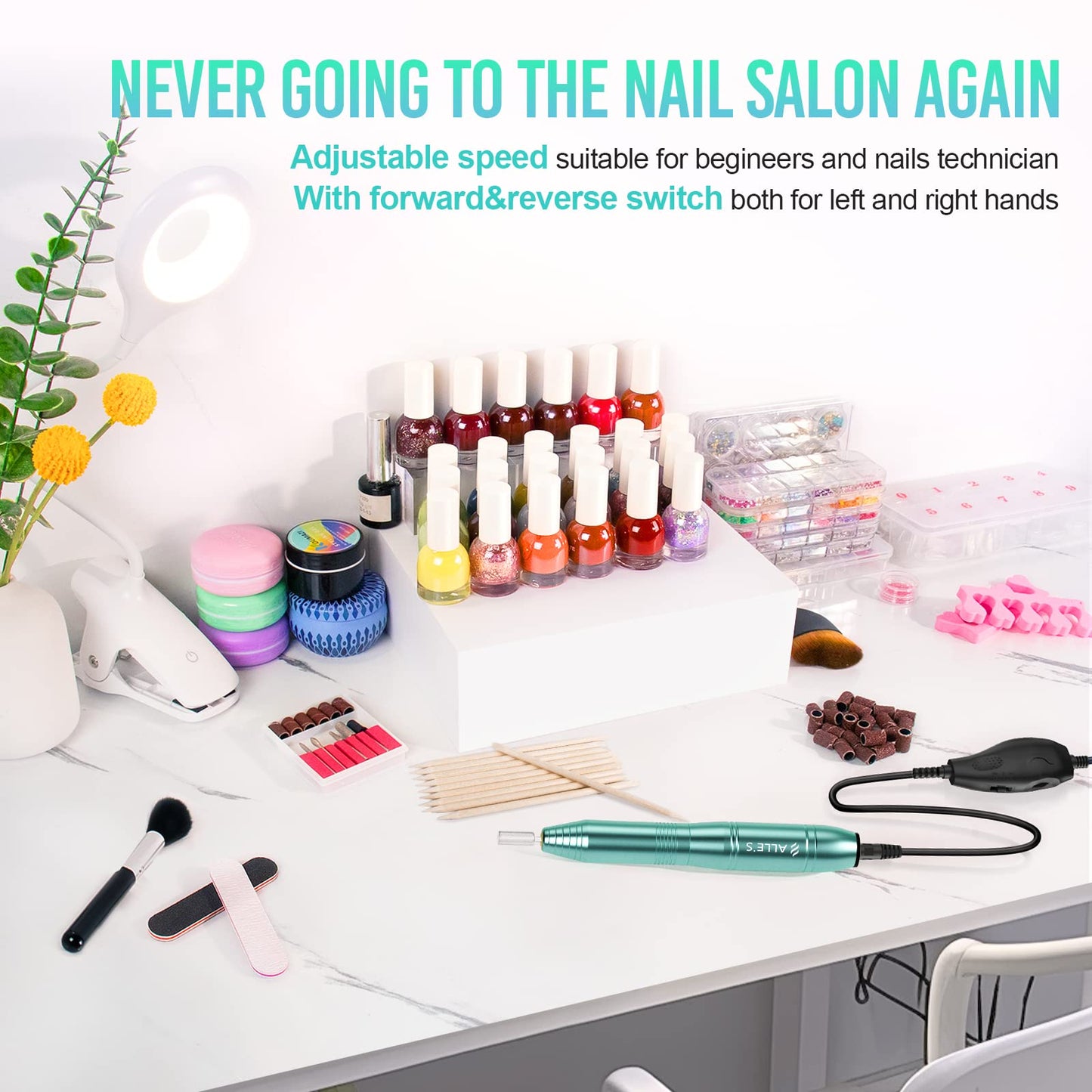 20000RPM Electric Nail Drill Compact Portable Efile Professional Manicure Pedicure Nail File Drill Kit for Acrylic, Gel Nails and Home Salon Use