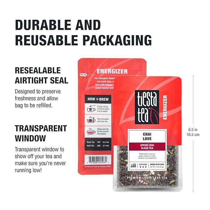 Tiesta Tea - Chai Love Tea | Spiced Chai Black Tea | Premium Loose Leaf Tea Blend | High Caffeinated Black Tea | Make Hot or Iced Tea & Brews up to 25 Cups - 1.9 Ounce Resealable Pouch