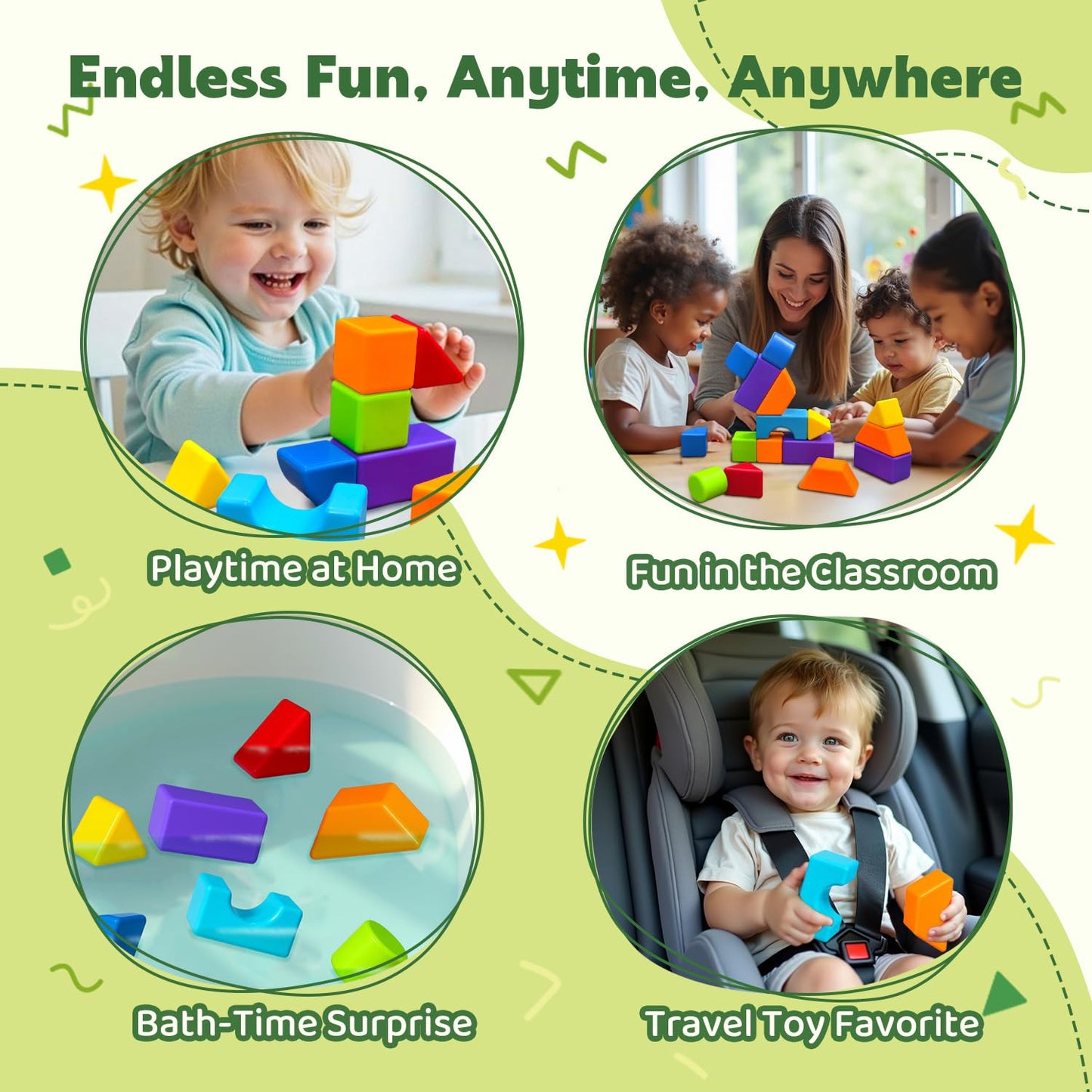 Pairez Toys Magnetic Blocks, Large Building Blocks for Toddlers 1-3, Multi-Shape 3D Stacking Blocks Set, Montessori Learning Sensory Magnet Toys for Boys Girls, Kids Gift (14pcs)