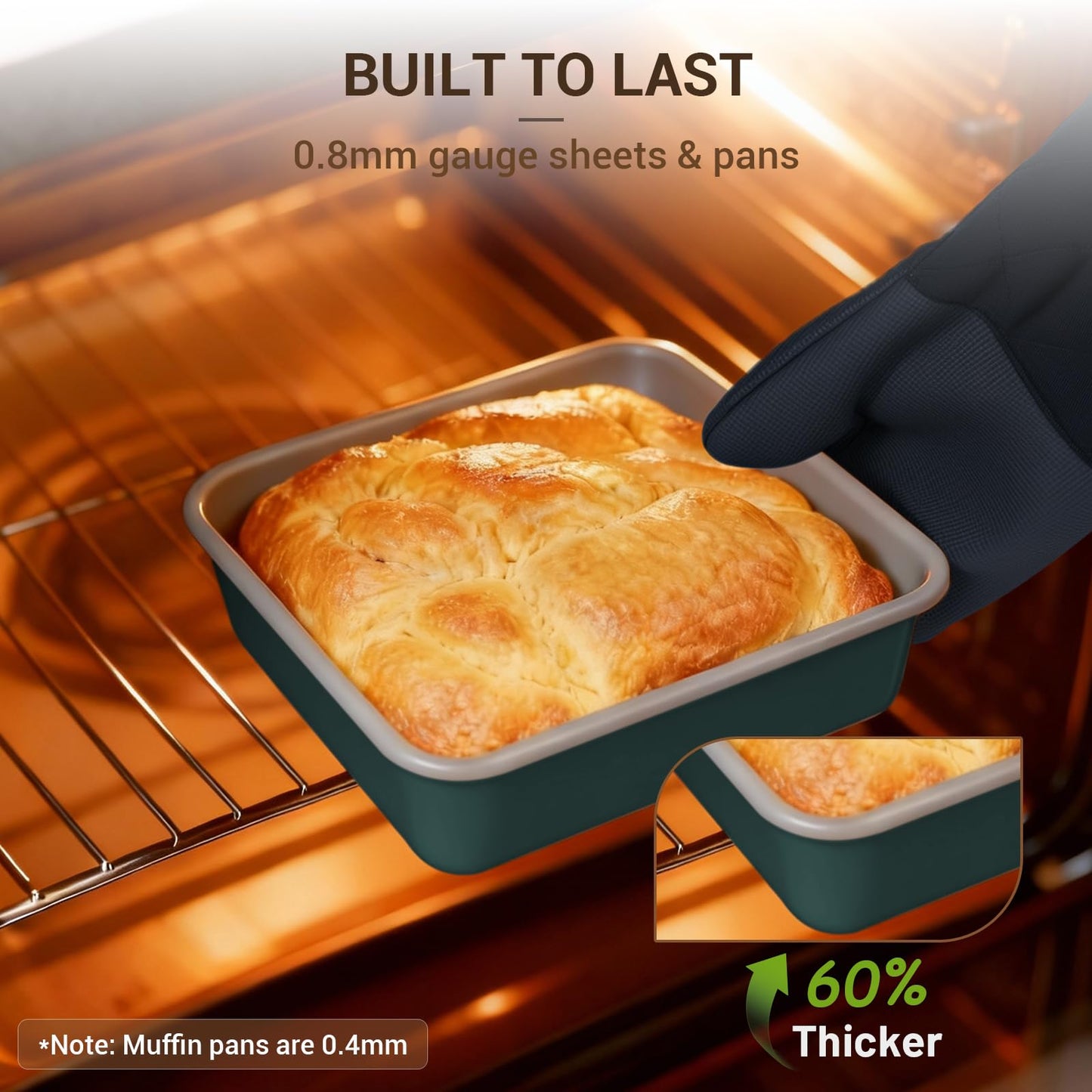 Ammeloo 22-Piece Baking Pans Set Stackable Bakeware Non Stick Baking Set Non Toxic Oven Pans, Including Roasting Pan, Cookie Sheets, Muffin Pans, Cake Pans, Oven Mitt and Utensils(Gray & Hunter Green)