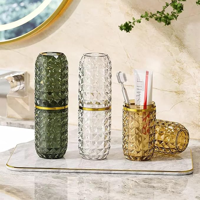 Toothbrush Holders with Cover, Portable Travel Toothbrush Case with lid, Toothbrush Container for Bathroom Countertop Organizer (Amber)
