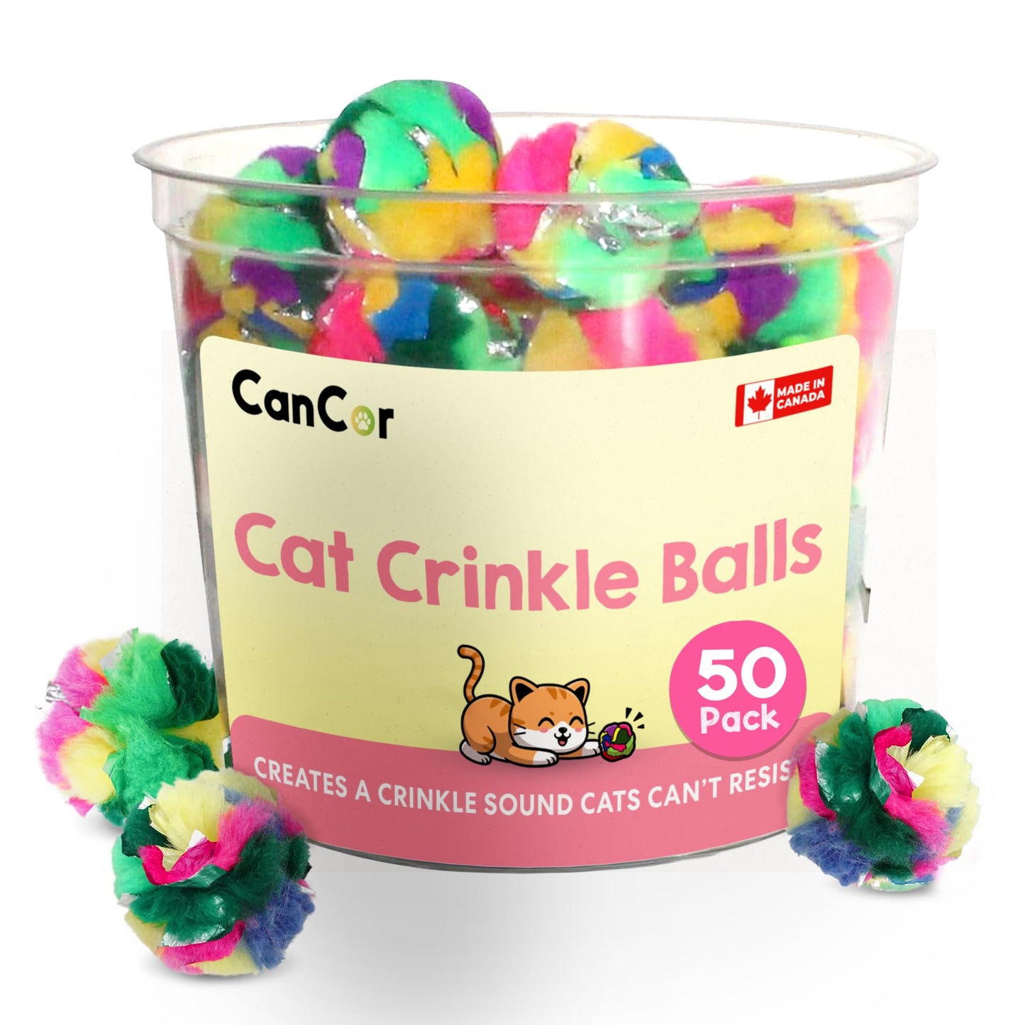 Cat Crinkle Balls 1.5 Inch | 50 Pack | Soft Lightweight Indoor Cat Toys with Durable Crinkle Build and Engaging Crinkle Sound