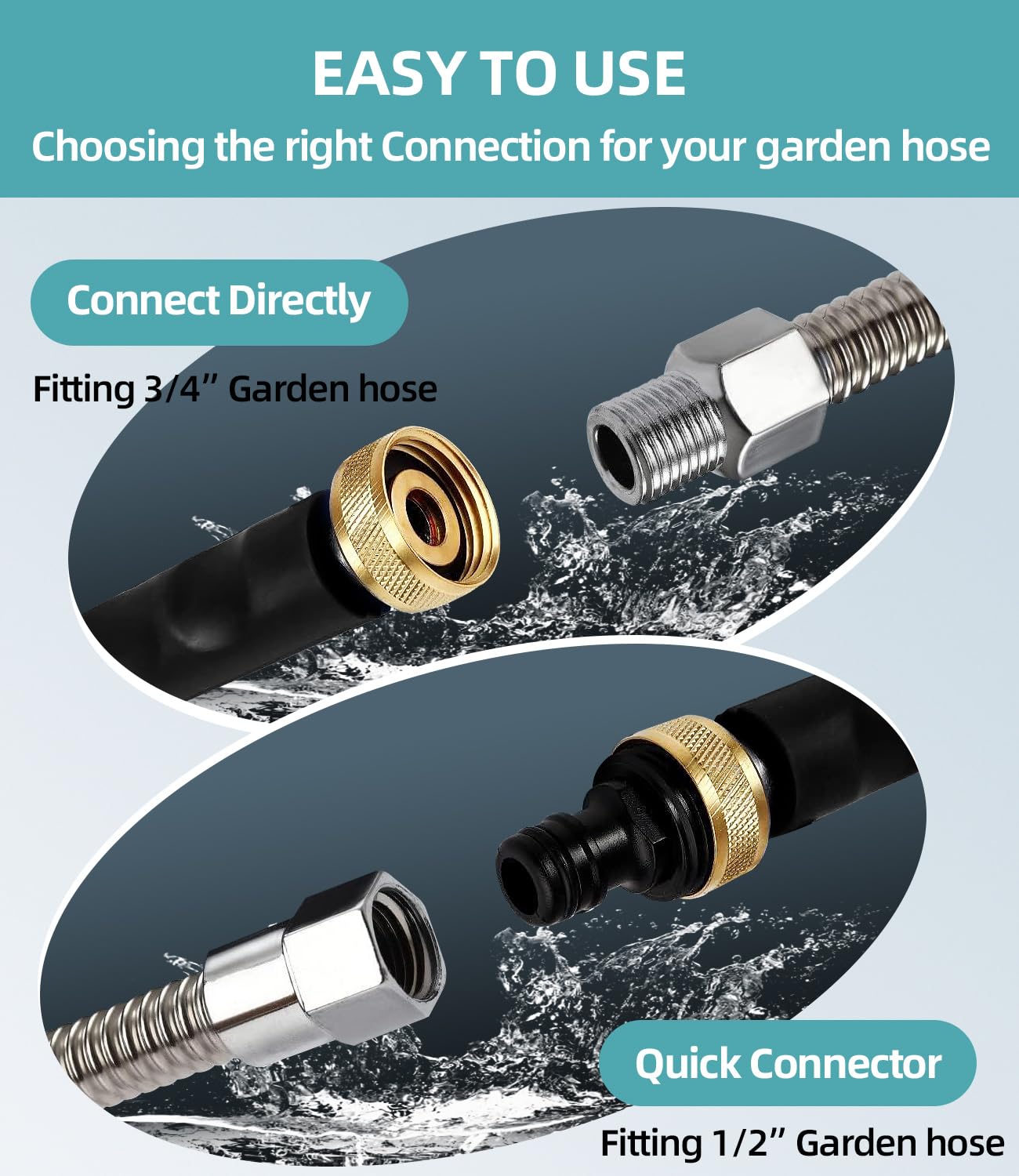 Jet Nozzle Power Washer Wand Hose Nozzle, Hydro Jet High Pressure Watering Sprayer Tool with 3 Different Nozzles, Water Hose Nozzle with Quick Connectors for Car, Gutter, Window Washing, Black