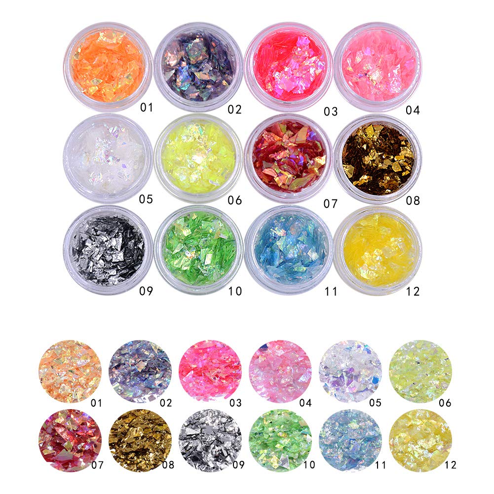 Yeslady Nail Glitters Mylar Slices Sequins Chunky Iridescent Flakes Round Mermaid Charms DIY Art Sticker Tips Decoration 24Boxes