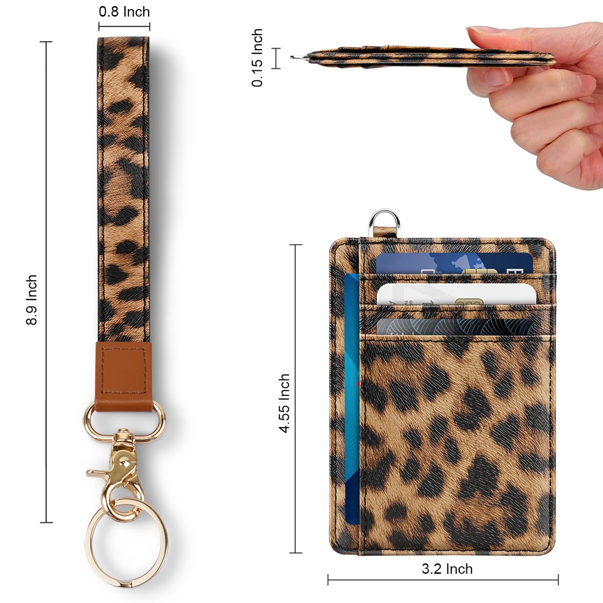 Coco Rossi Slim Front Pocket Wallet Minimalist RFID ID Card Holder Cute Small Wallets with Wrist Lanyards Key Chain Holder for Women, Brown Leopard