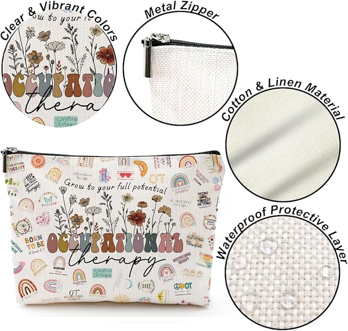 Occupational Therapy Gifts,Therapist Occupational Therapy Makeup Bag Zipper Pouch Travel Toiletry,Therapist Gifts,Ot Gifts,Gifts For Occupational Therapy, white