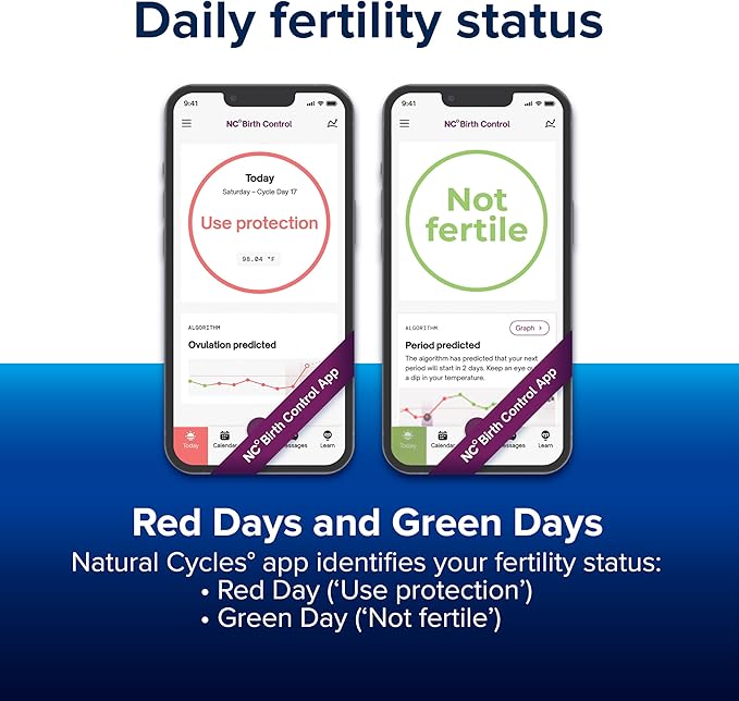 Clearblue & Natural Cycles Hormone-Free Birth Control Kit Starter Pack, 3 Month Subscription to The Natural Cycles app, 15 Digital Ovulation Tests, 1 Digital Basal Thermometer