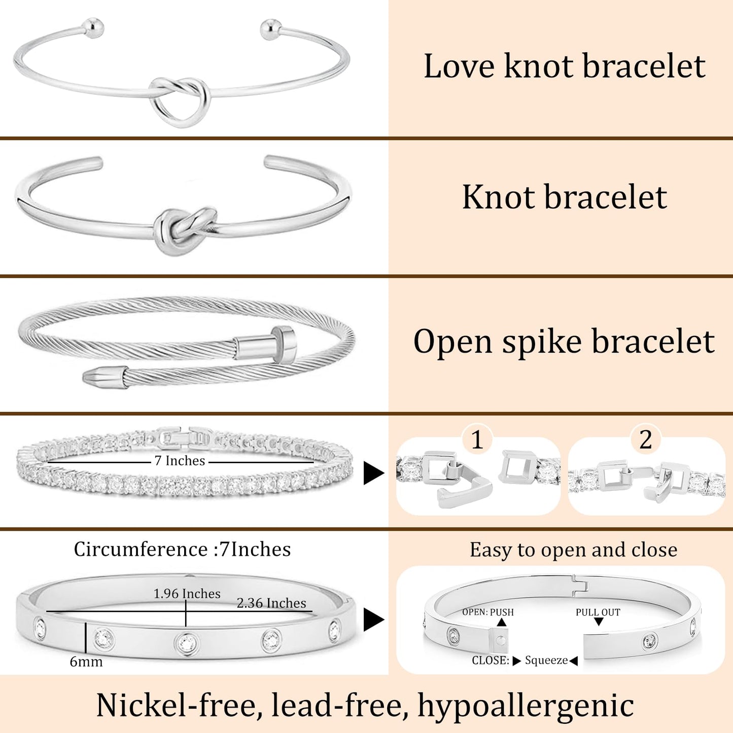 FAFUGA 18 K Silver Plated Love Bangle Bracelet Stack Cuff Jewelry for Women Jewelry Set for Women Gift with Box (style16)