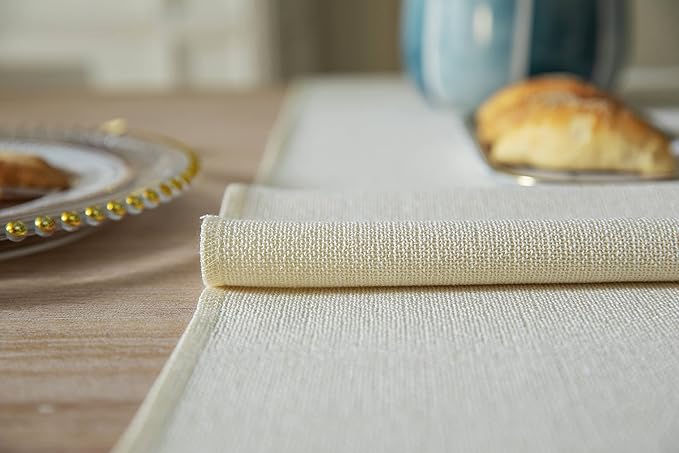 ZeeMart Cream Table Runners 72 Inches Long, Burlap Linen Style Rustic Farmhouse Table Runner, Boho Woven Dining Table Runner, 13x72 Inches, Cream