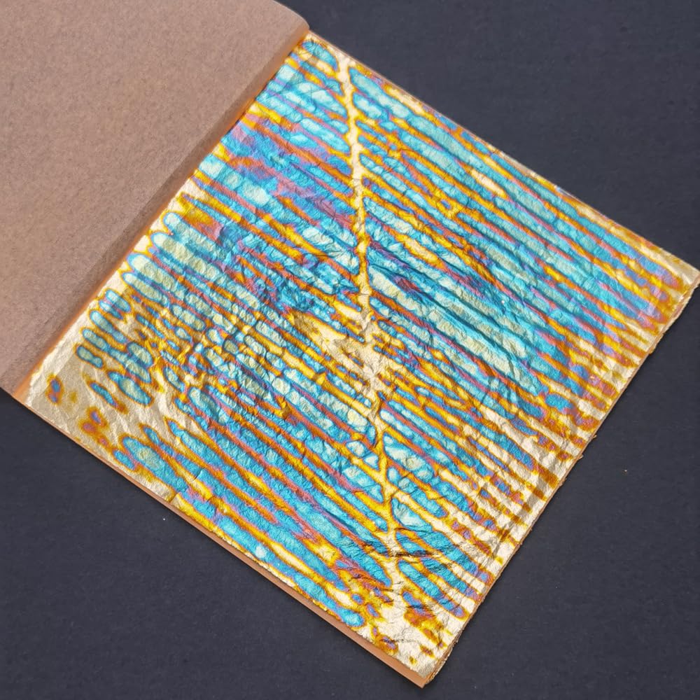 INSPIRELLE 5.5" x 5.5" Imitation Gold Foil Variegated Metallic Leaf 25 Sheets for Arts and Gilding Crafts, Sunset