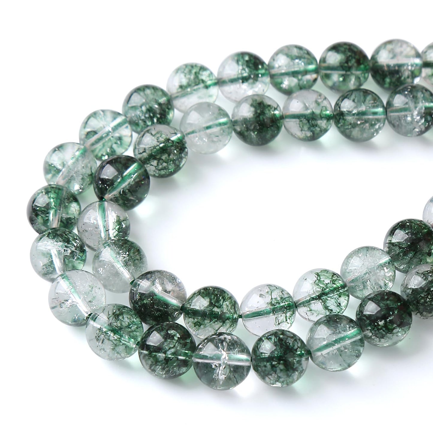 6MM 60PCS Natural Stone Dark Green Crystal Beads Ghost Quartz Loose Beads for Jewelry Making DIY Bracelet