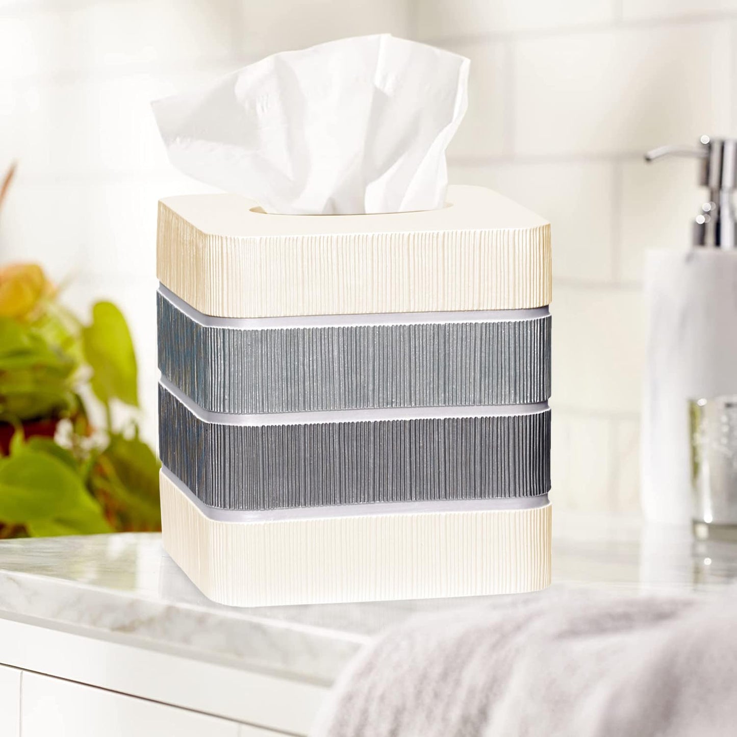 Resin Tissue Box Cover for Modern Home Decor - Minimalist Square Tissue Box Holder for Guest Room, Bedroom, Bathroom, Tabletop & Office - Durable and Aesthetic Tissue Holder, Modern