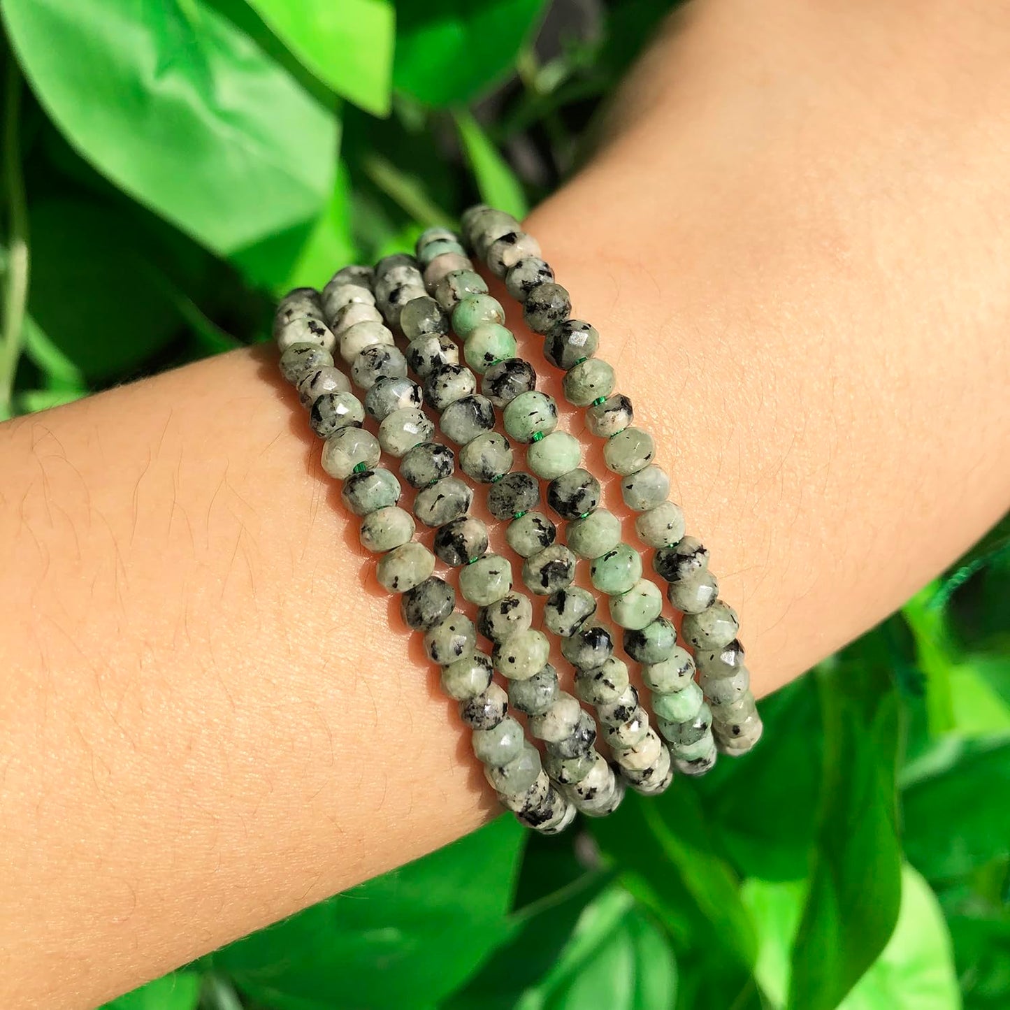 2 String 220PCS 3x5mm Natural Green Color Speckled Beads for Jewelry Making, Songxi Facted Loose Gemstone Beads for DIY Bracelet Necklace Making Supplies with Energy Healing Chakra Power